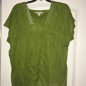 Green short sleeve linen blouse